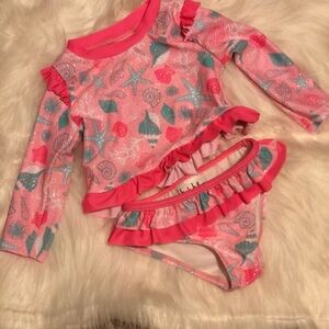 Kids Starfish and Seashell Rashguard Set - Pink and Blue